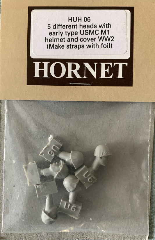 [66] Hornet 1/35 5 x Different Heads with early type USMC M1 Helmet & Cover WWII