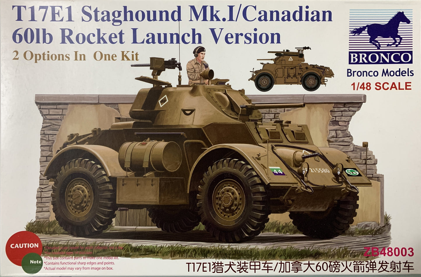 Bronco 1/48 T17E1 Staghound Mk.I/Canadian 60Ib Rocket Launch Version